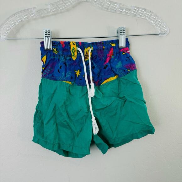 Kids Vintage Y2K Green And Blue Swim Shorts Boys Size 3 - Picture 1 of 4